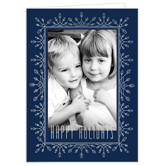 Frosted Flurries Silver Foil Holiday Folded Photo Cards